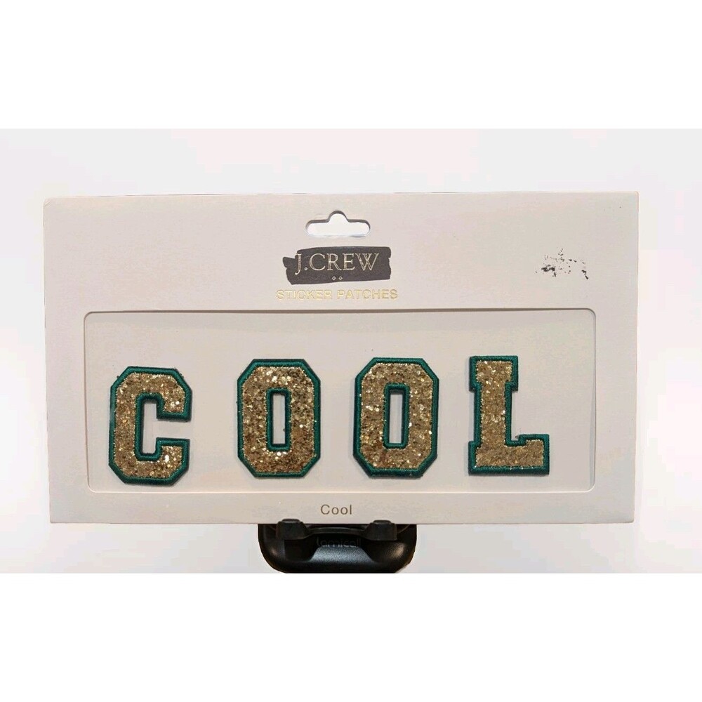 J. Crew Cool Sticker or Sew on Patches Spellout Green & Gold Glitter NEW